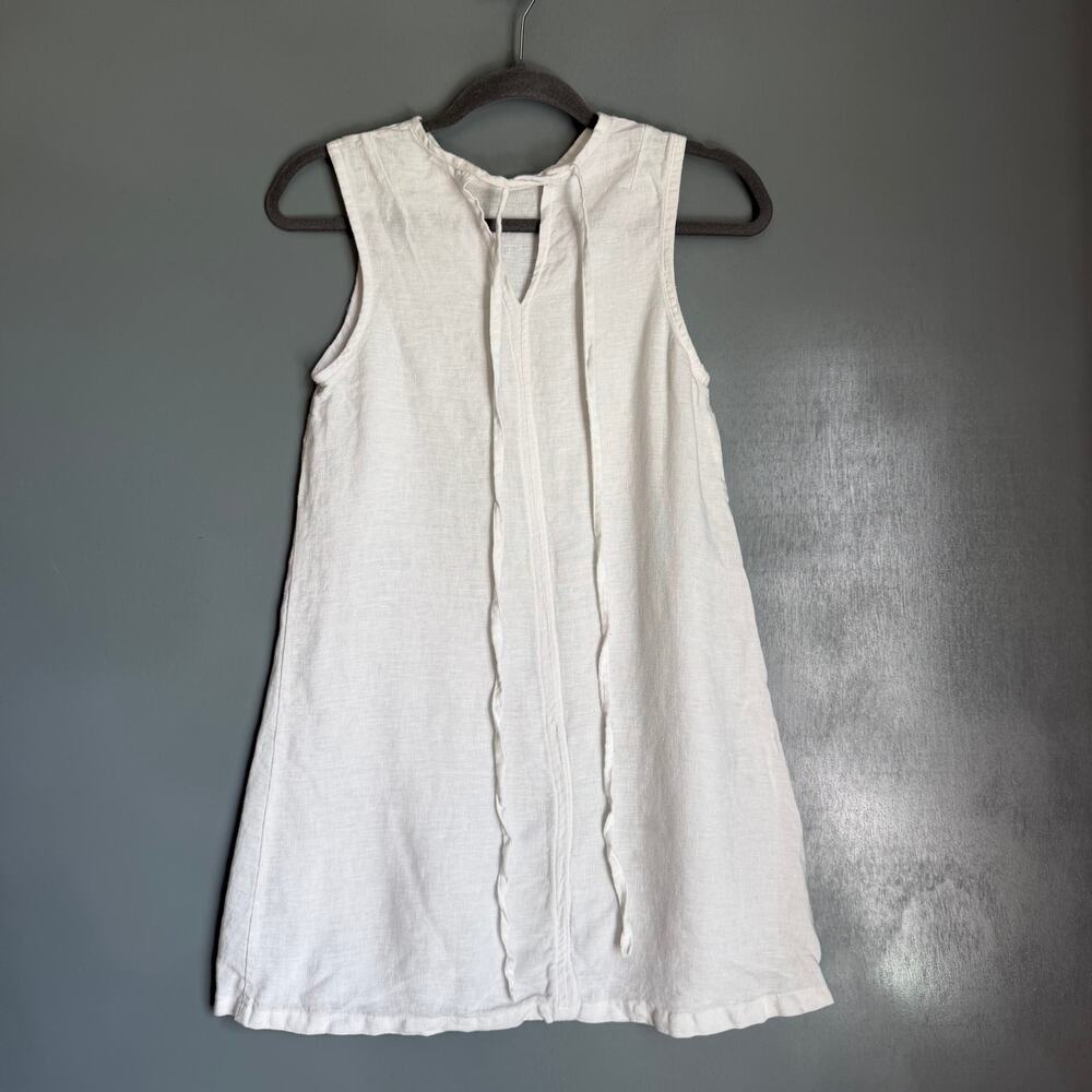 Women's XS White Linen Sleeveless Dress Summer Lightweight Front Tie Boho Hippie